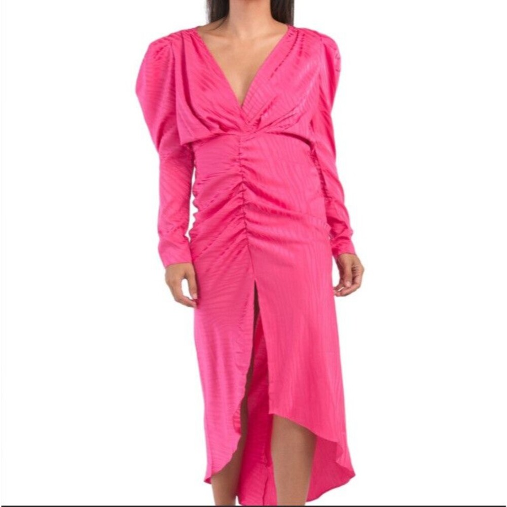 Ronny Kobo Astrid Dress Size L Puff sleeves Gown Pink Party Wedding V Neck